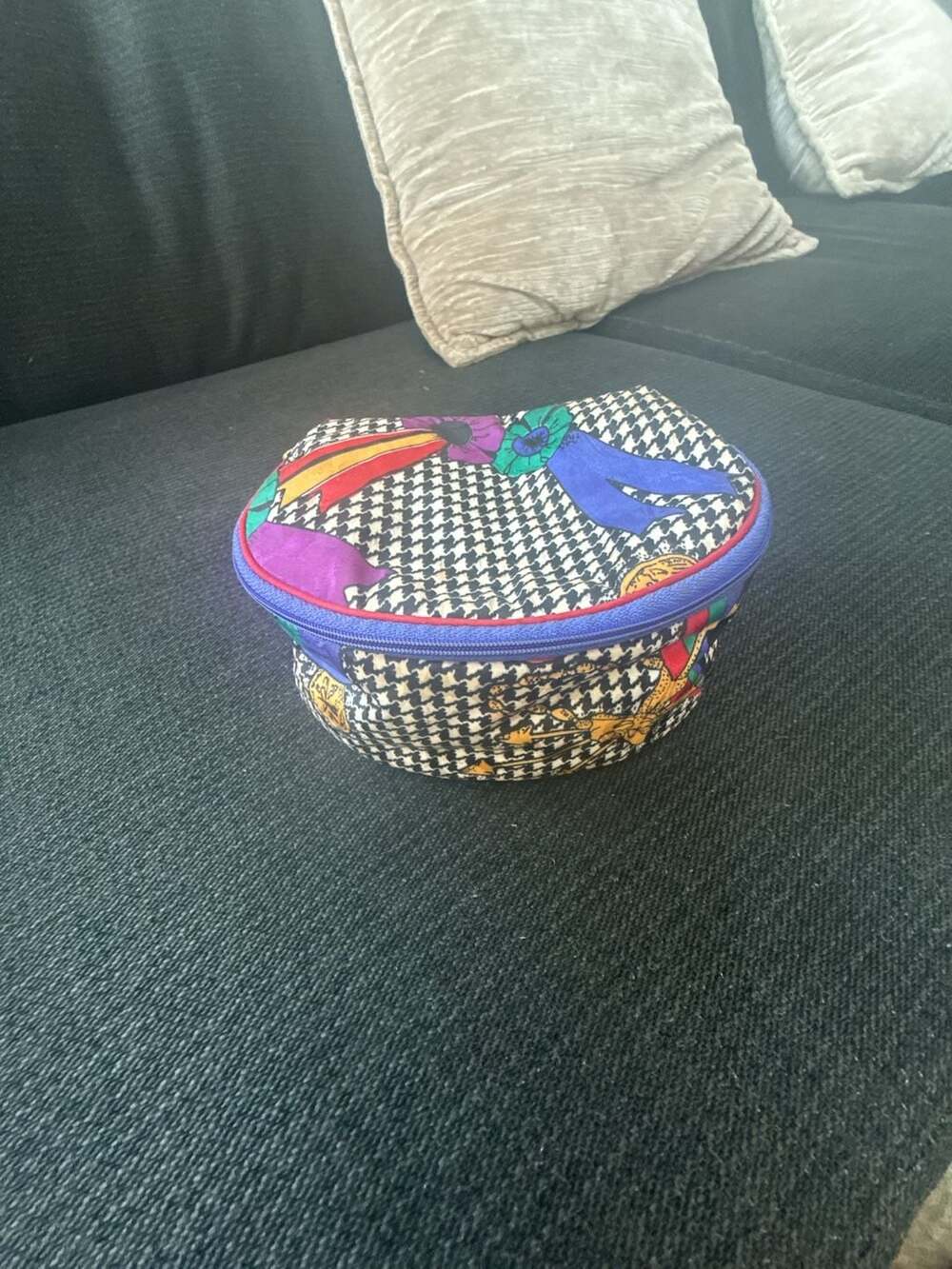 Dior Vintage Multicolor Houndstooth Clutch Cosmetics Bag